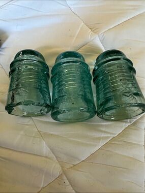 Vintage Aqua Glass Insulator Set - 3 Pieces